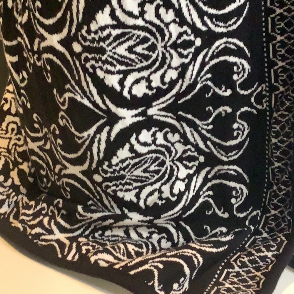 Style & Co Black White Damask Pattern Short Sleeve Sweater Cardigan Vest Sz L - Picture 4 of 11